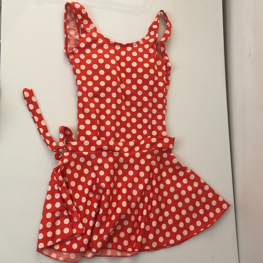 NWT One piece Swimsuit with detachable cover-up skirt - Red and white polka dot